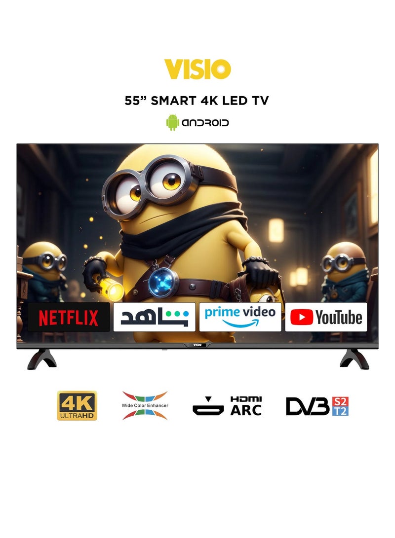 فيسيو تلفزيون فيسيو ذكي 55 بوصة 4K، نظام أندرويد 14، خاصية عرض شاشة الجوال، تصميم بدون إطار وحامل جداري مجاني - أسود [55VSSU3] - Image 1